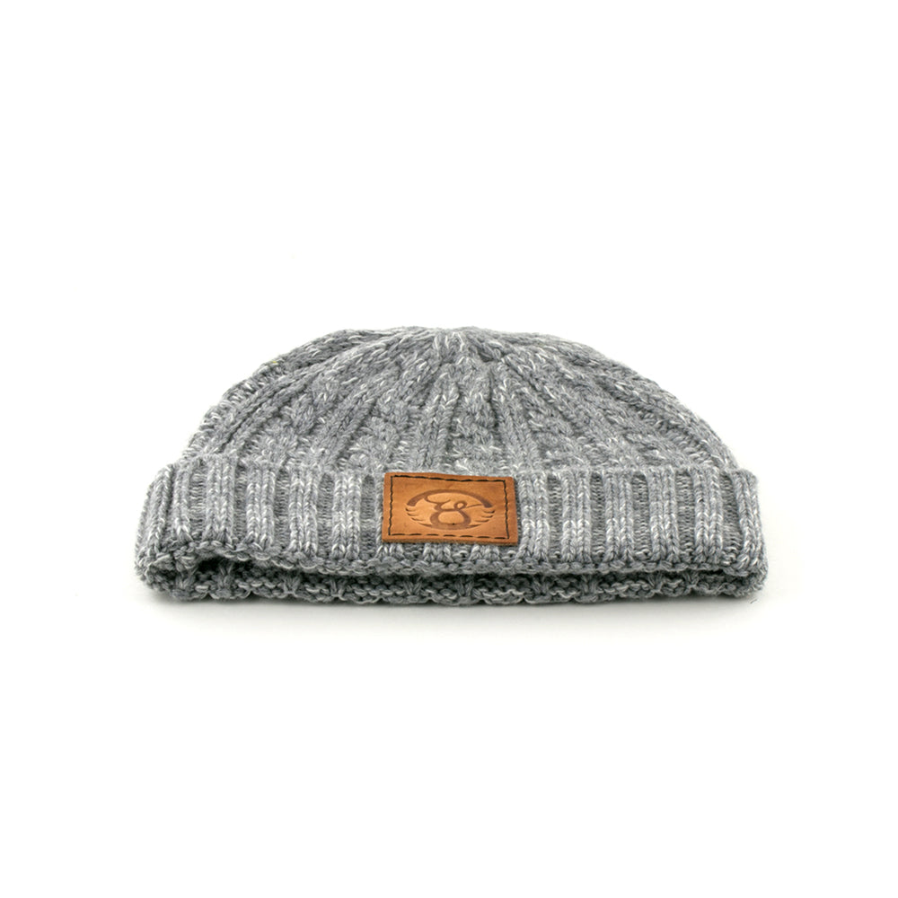 Cable knit leather patch Beanie