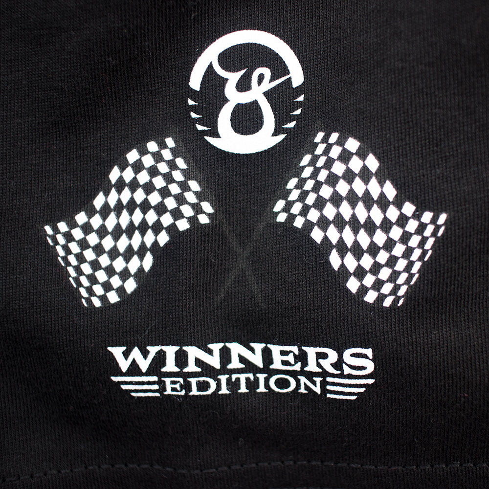 black oy brand t shirt  with white seal graphic.